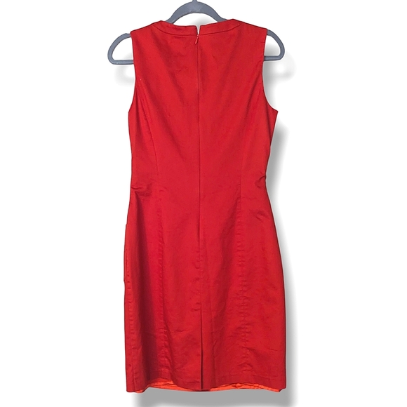 Tahari Red Cocktail Business Work Dress knee Length Sleeveless & Pockets size 8 - Picture 2 of 5